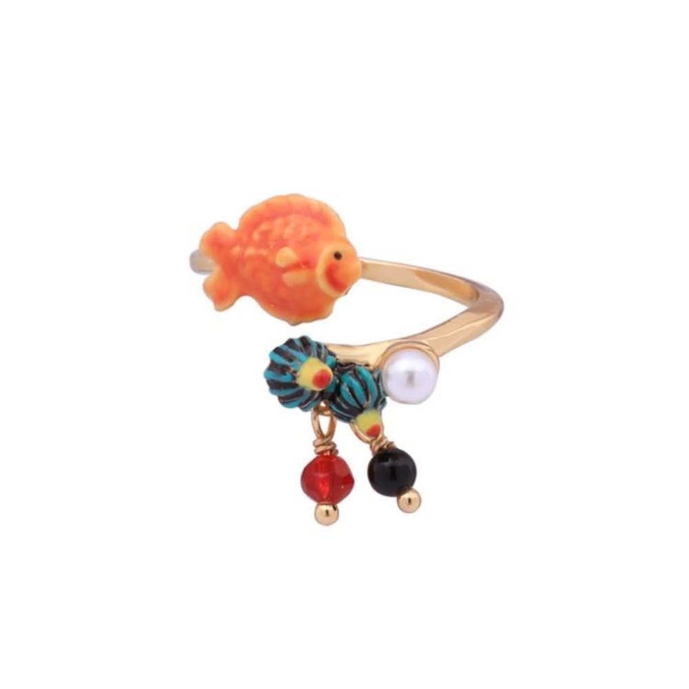 Les Nereides Exoplanet Fish Coral Pearl Adjustable Ring